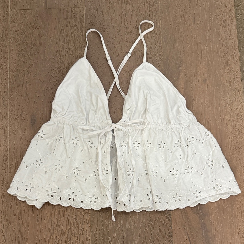 Zara White Eyelet Crop Top